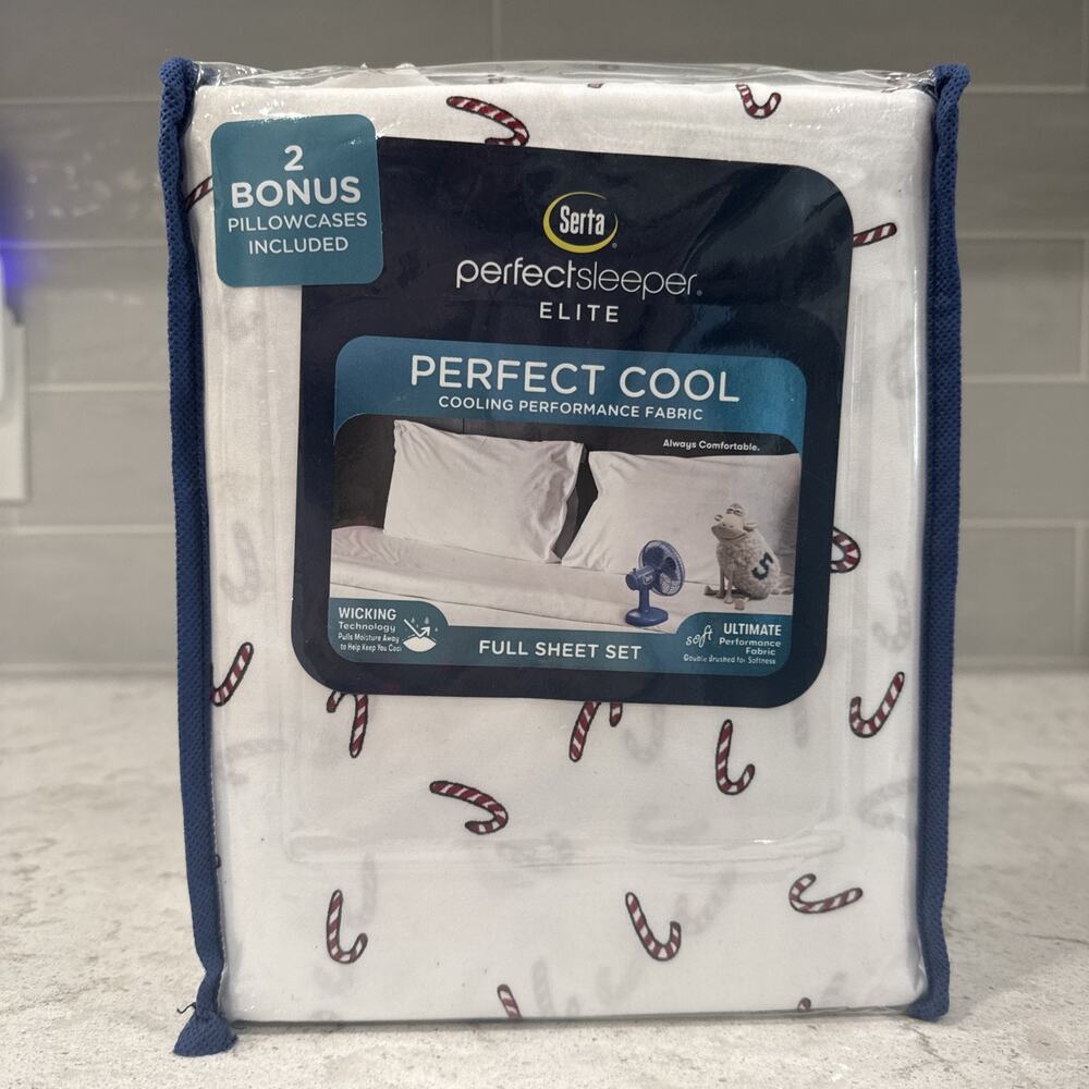 6 Pc CANDY CANES Full Serta Perfect Sleeper Cooling Fabric Sheet Set Christmas